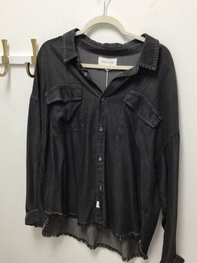 Dear John Adrianna Washed Charcoal Button-Down Shirt soft denim.